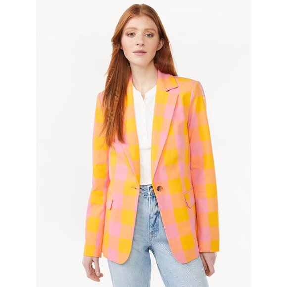 Free Assembly Slim Single-Breasted Blazer | Plaid | Size L | NWT | Cotton Blend - Picture 1 of 11